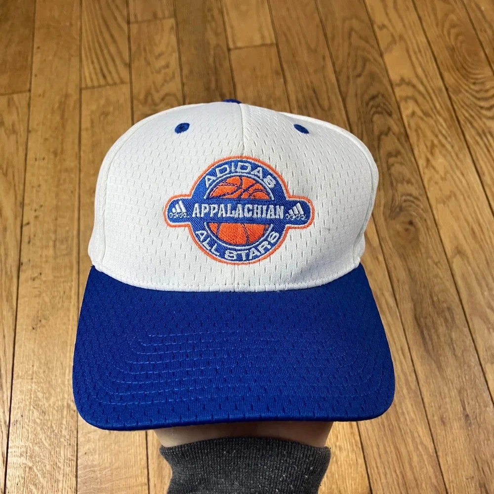 Vintage Adidas Appalachian All Stars Basketball Cap White Blue Embroidered